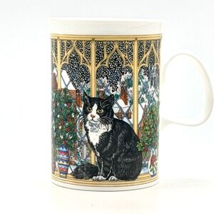 Vintage 1990 Dunoon Christmas Cats‎ Mug Sue Scullard Bone China England Snow Cup